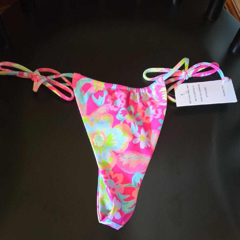 NWT For Love And Lemons Bikini Bottom L Thong Swim Separate Floral Tie Waist